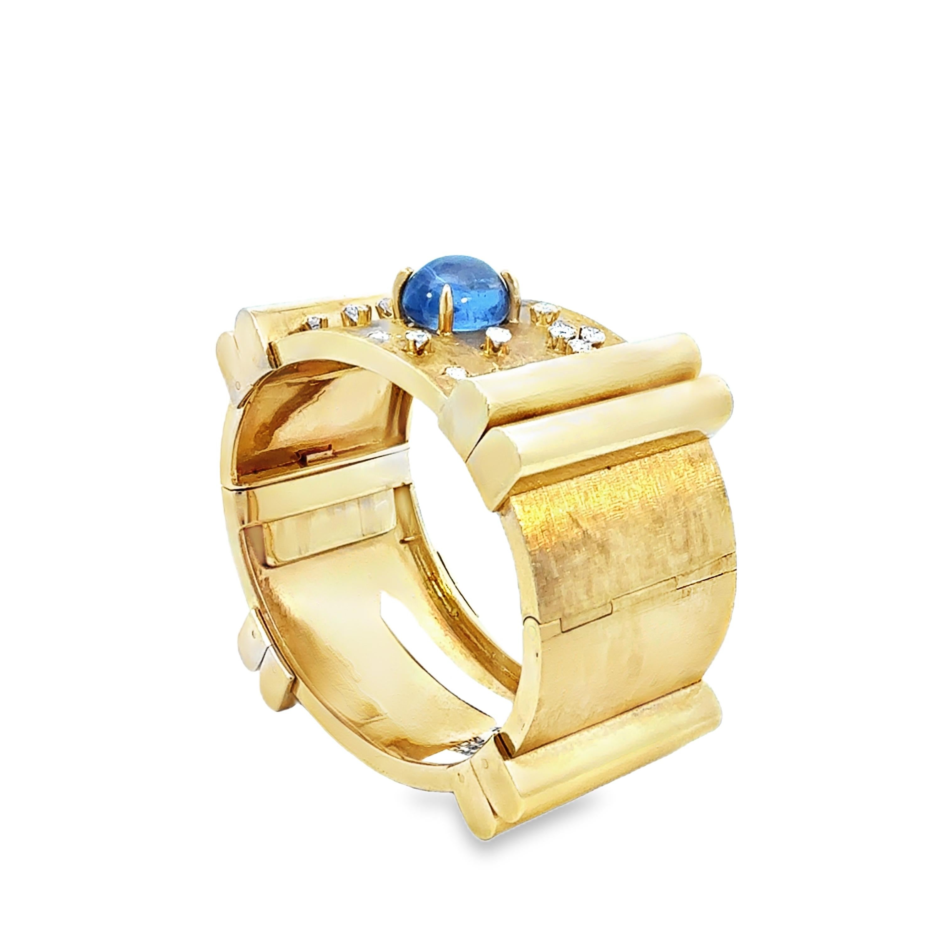 Bracciale largo con zaffiro e diamante con cabochon retrò in vendita 1
