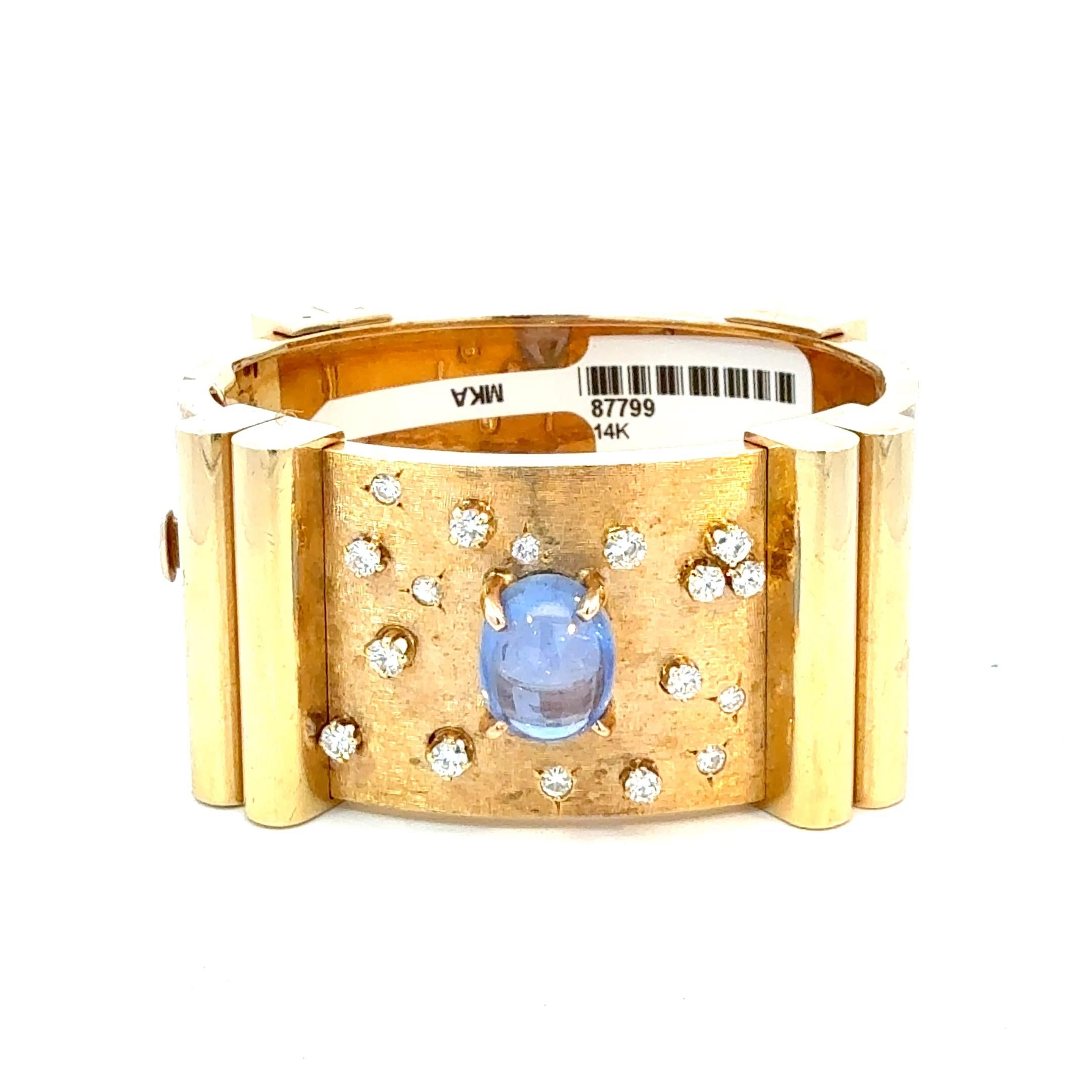 Bracciale largo con zaffiro e diamante con cabochon retrò in vendita 2