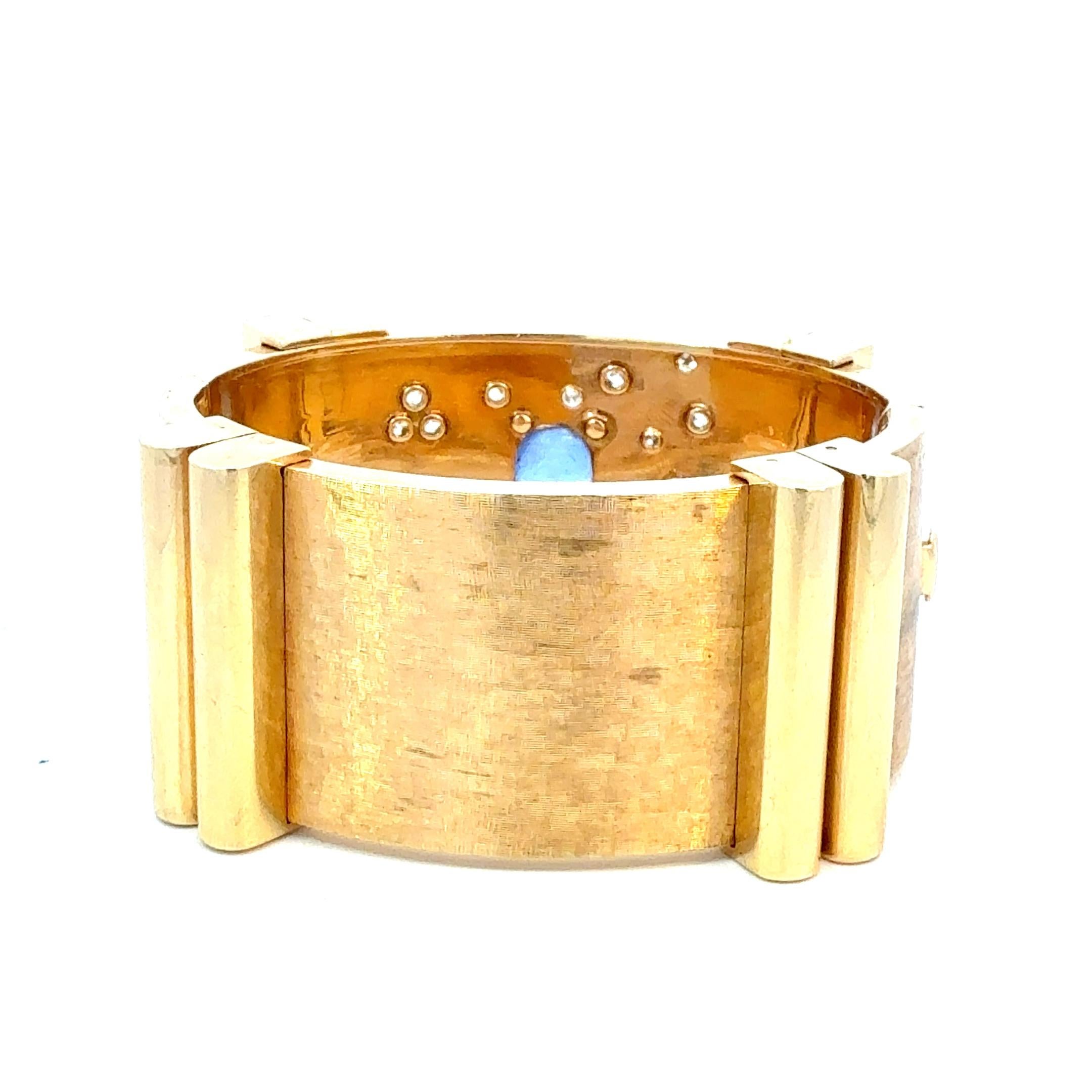 Bracciale largo con zaffiro e diamante con cabochon retrò in vendita 3