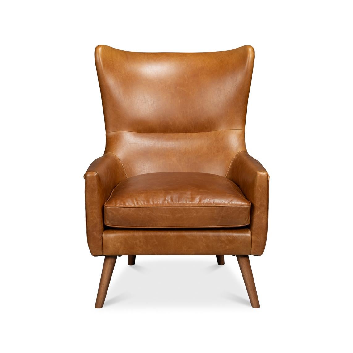 Eine nahtlose Verbindung von klassischem Design und modernem Komfort. Dieser Sessel ist aus kostbarem, karamellfarbenem Cuba Brown-Leder gefertigt und strahlt eine reiche, einladende Atmosphäre aus, die zum Sitzen und Verweilen einlädt.

Die