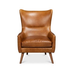 Retro Caramel Leather Wingback Chair