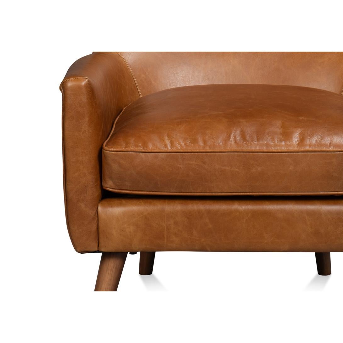 Retro Caramel Leather Wingback Chair In New Condition For Sale In Westwood, NJ