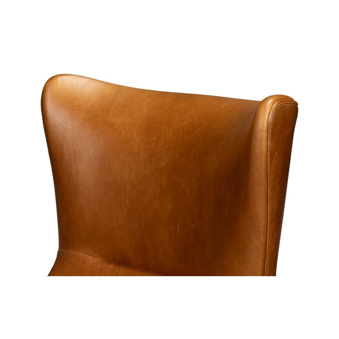 Retro Caramel Leather Wingback Chair For Sale 1