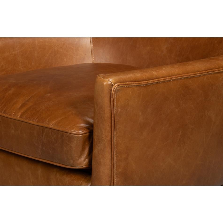 Retro Caramel Leather Wingback Chair For Sale 2