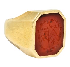 Retro Carnelian Intaglio 14 Karat Gold Men's Signet Ring