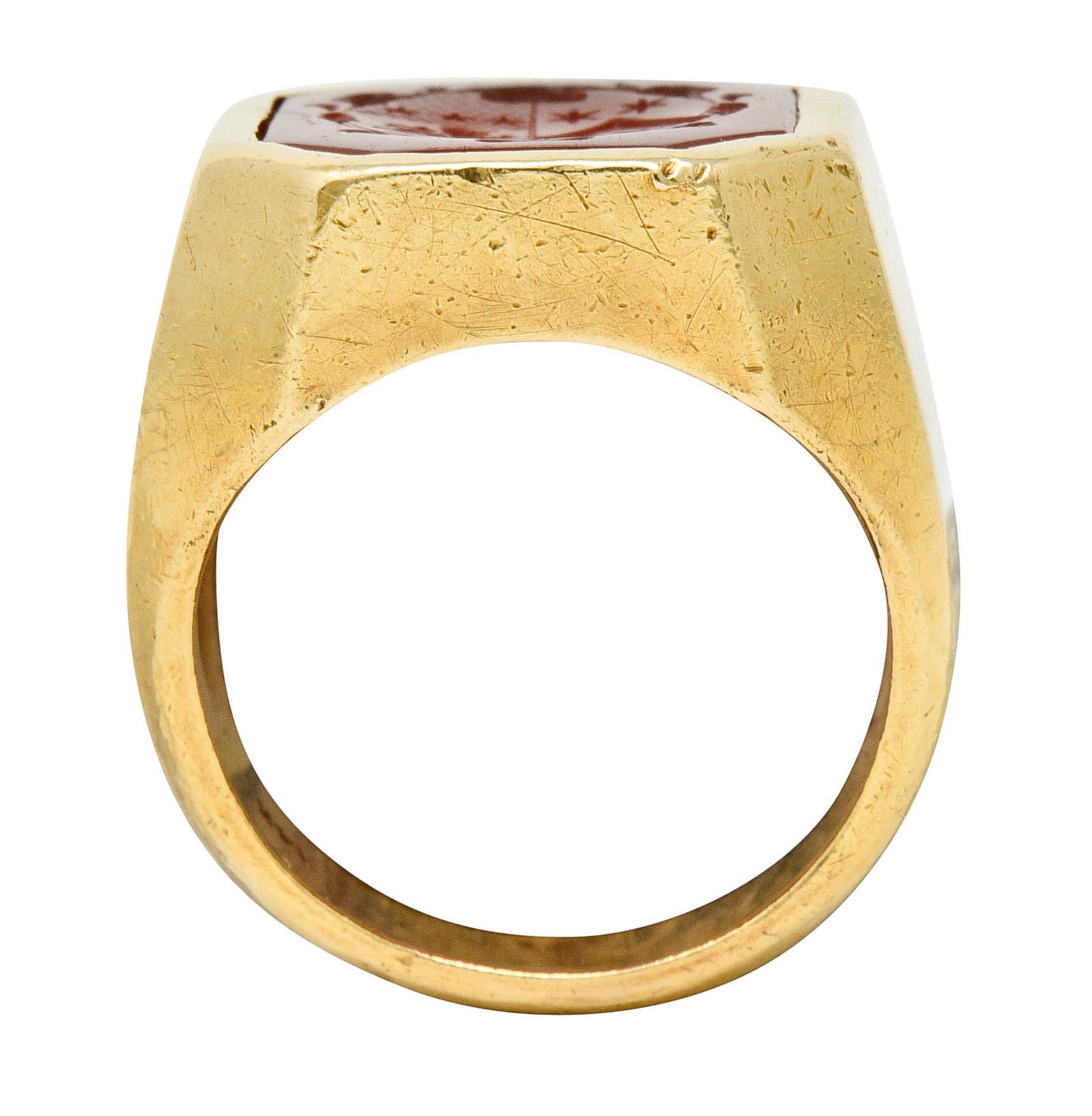 Retro Carnelian Intaglio 14 Karat Gold Men's Signet Ring 2