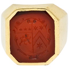 Retro Carnelian Intaglio 14 Karat Gold Men's Signet Ring