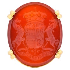 Retro Carnelian Intaglio 18 Karat Gold Deo Regi Patria Ring