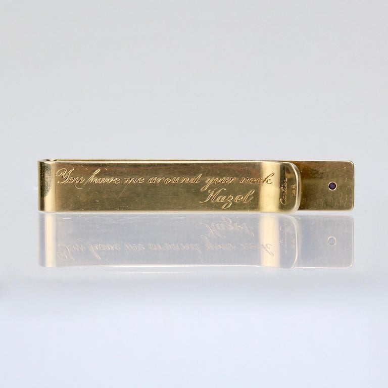 Retro Cartier 14 Karat Gold and Sapphire Men's Tie Clip at 1stDibs