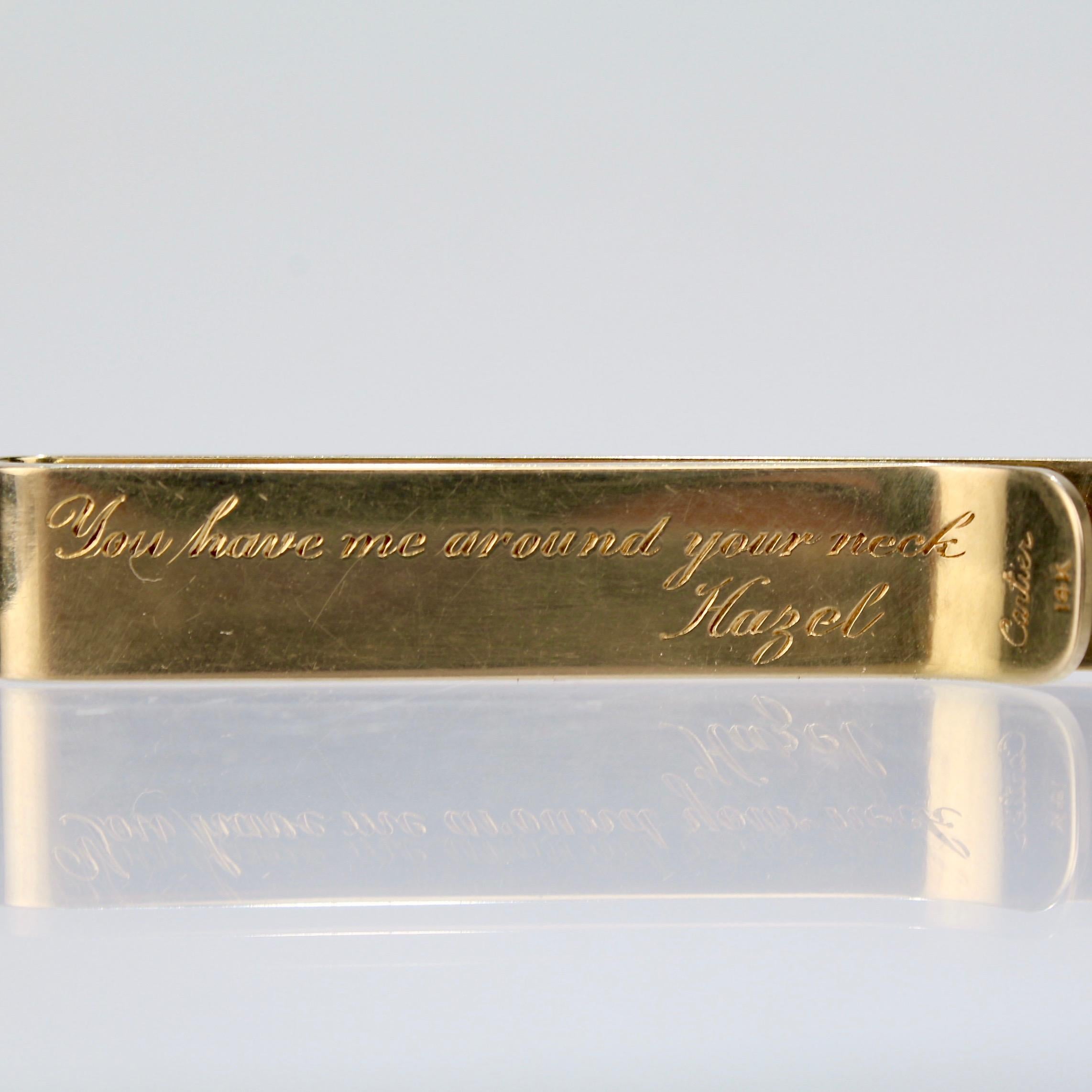 Pince à cravate rétro Cartier en or 14 carats et saphir pour homme 2