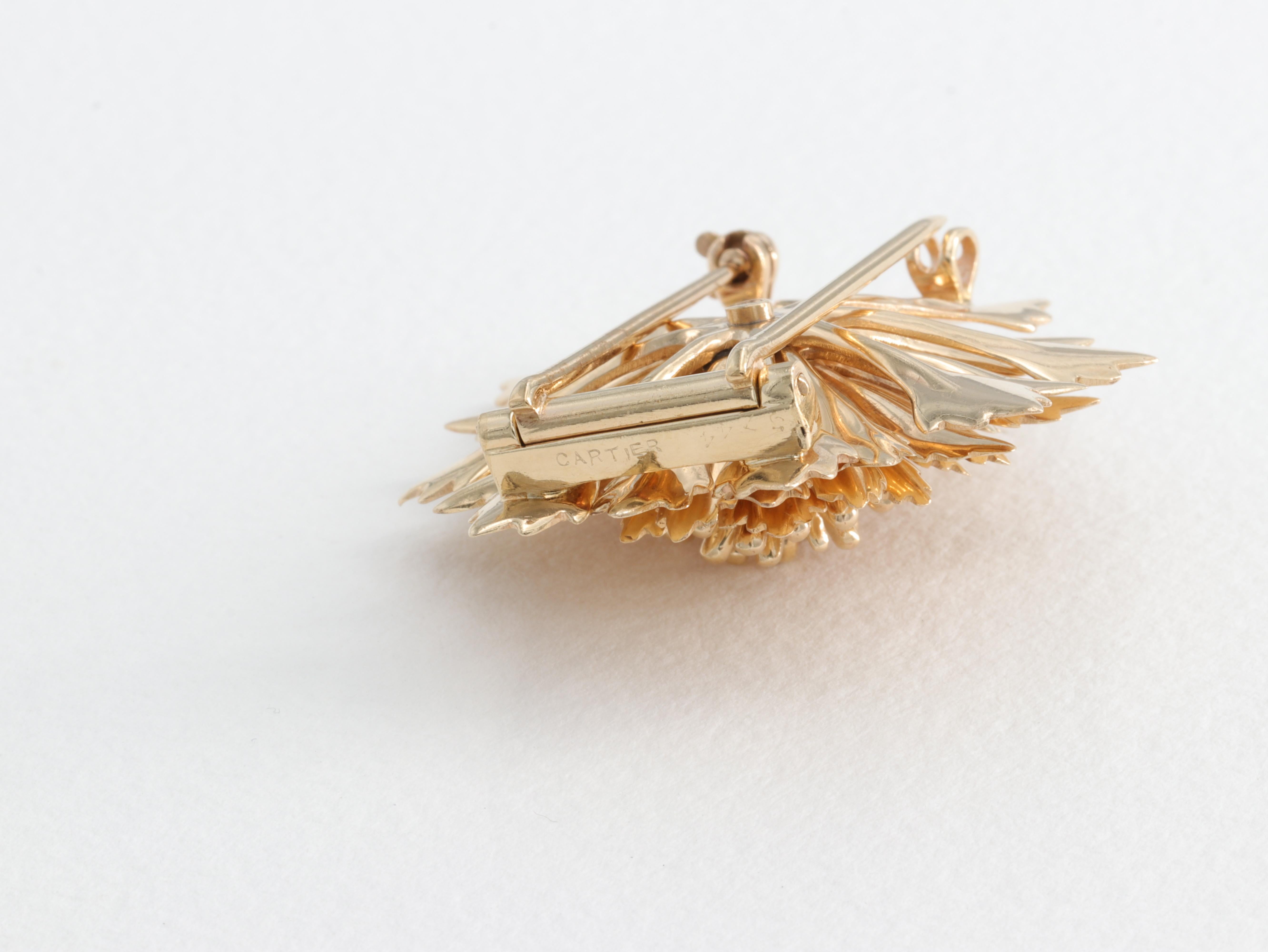 Cartier Mid Century Yellow Gold Flower Brooch For Sale 5
