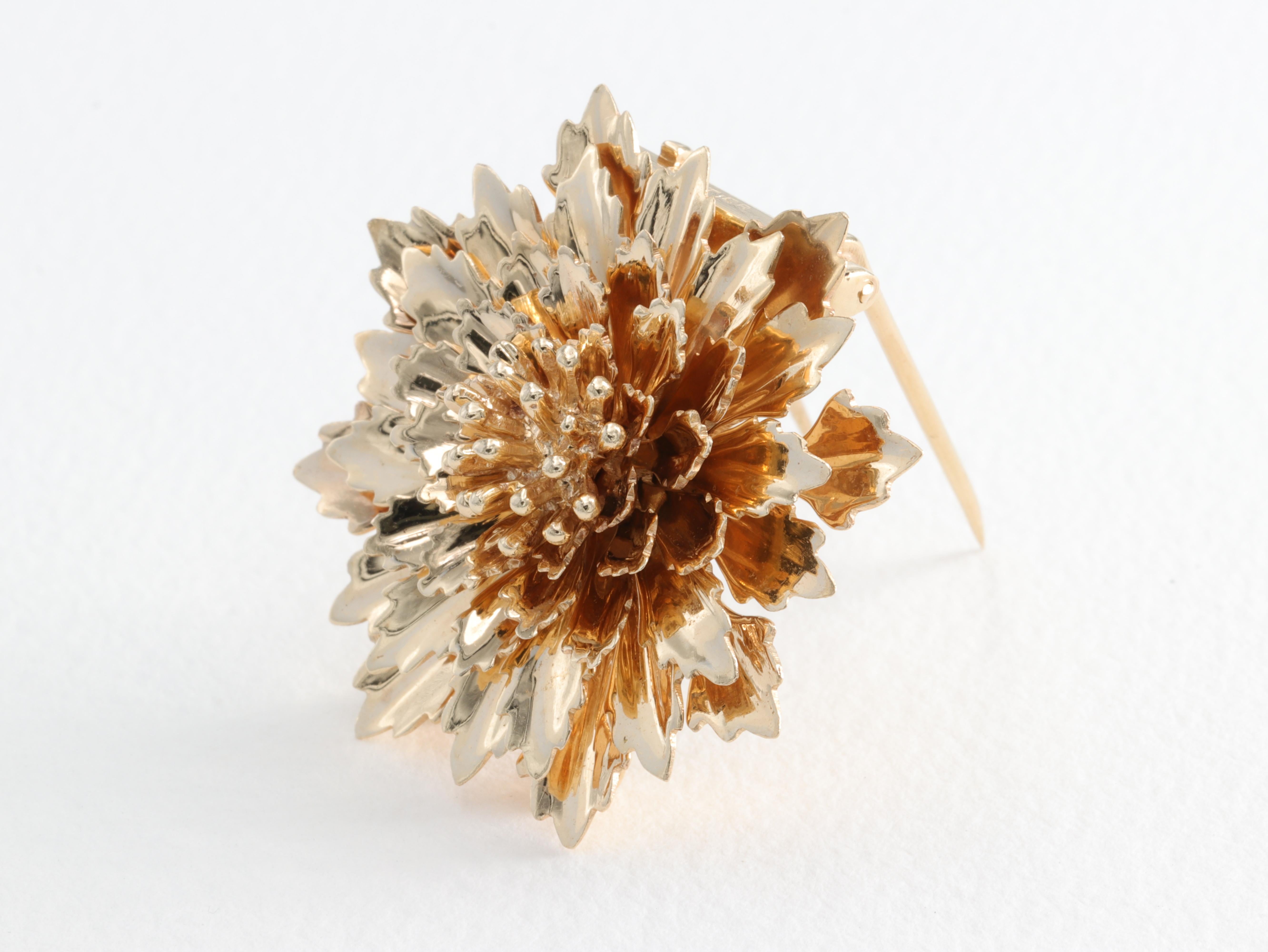 Retro Cartier Mid Century Yellow Gold Flower Brooch