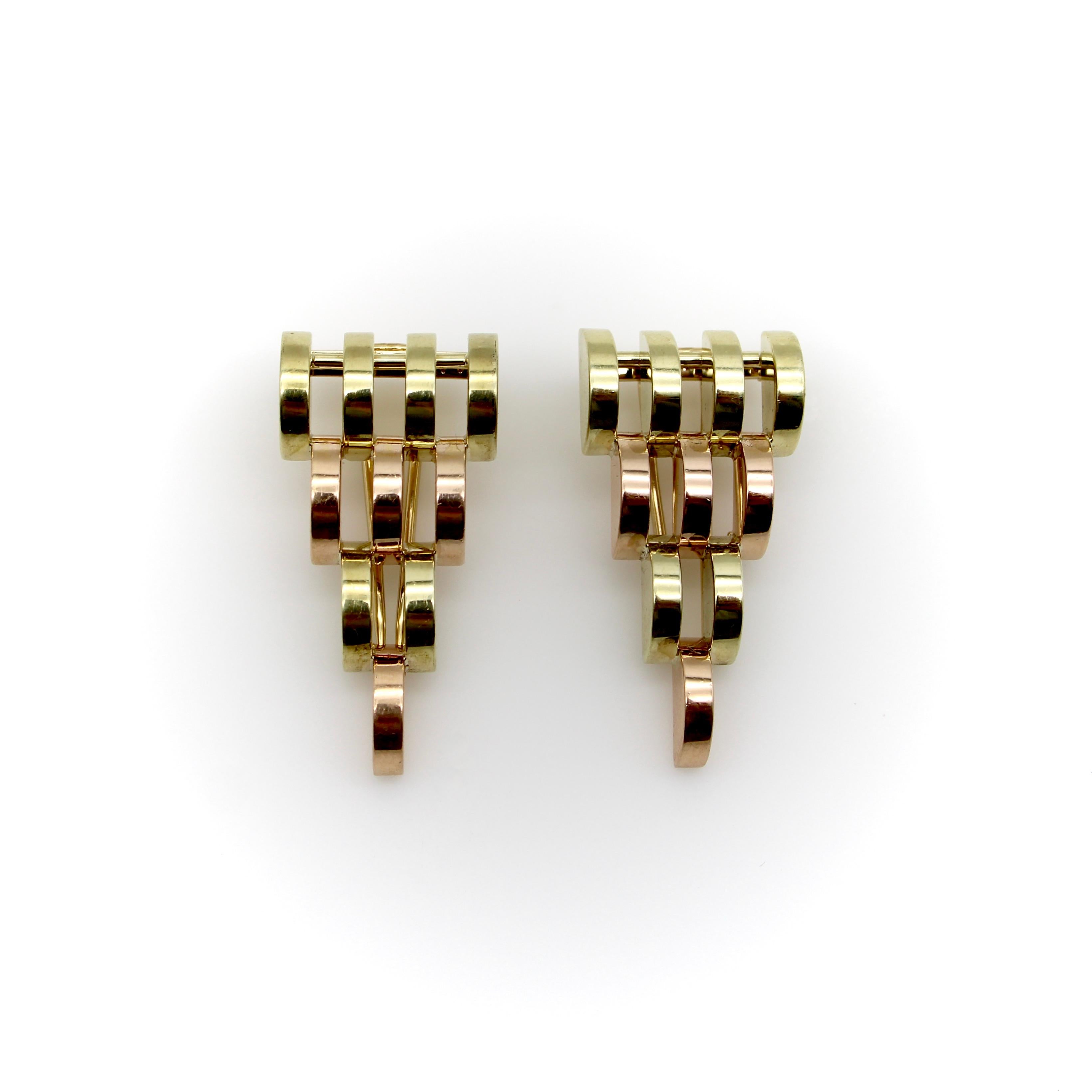 Retro Cartier 14K Yellow and Rose Gold Pyramid Dress Clips  For Sale 6