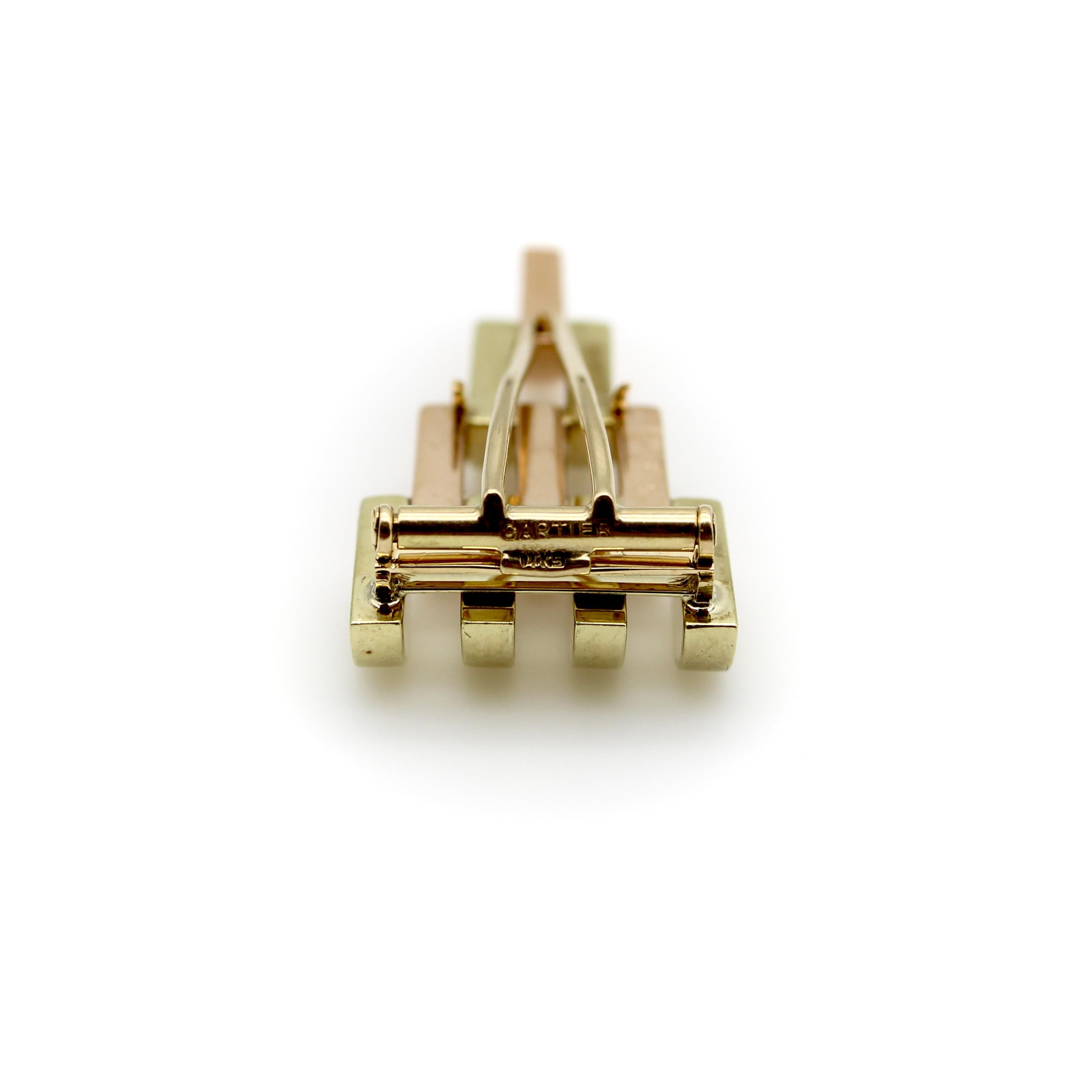 Retro Cartier 14K Yellow and Rose Gold Pyramid Dress Clips  In Good Condition For Sale In Venice, CA