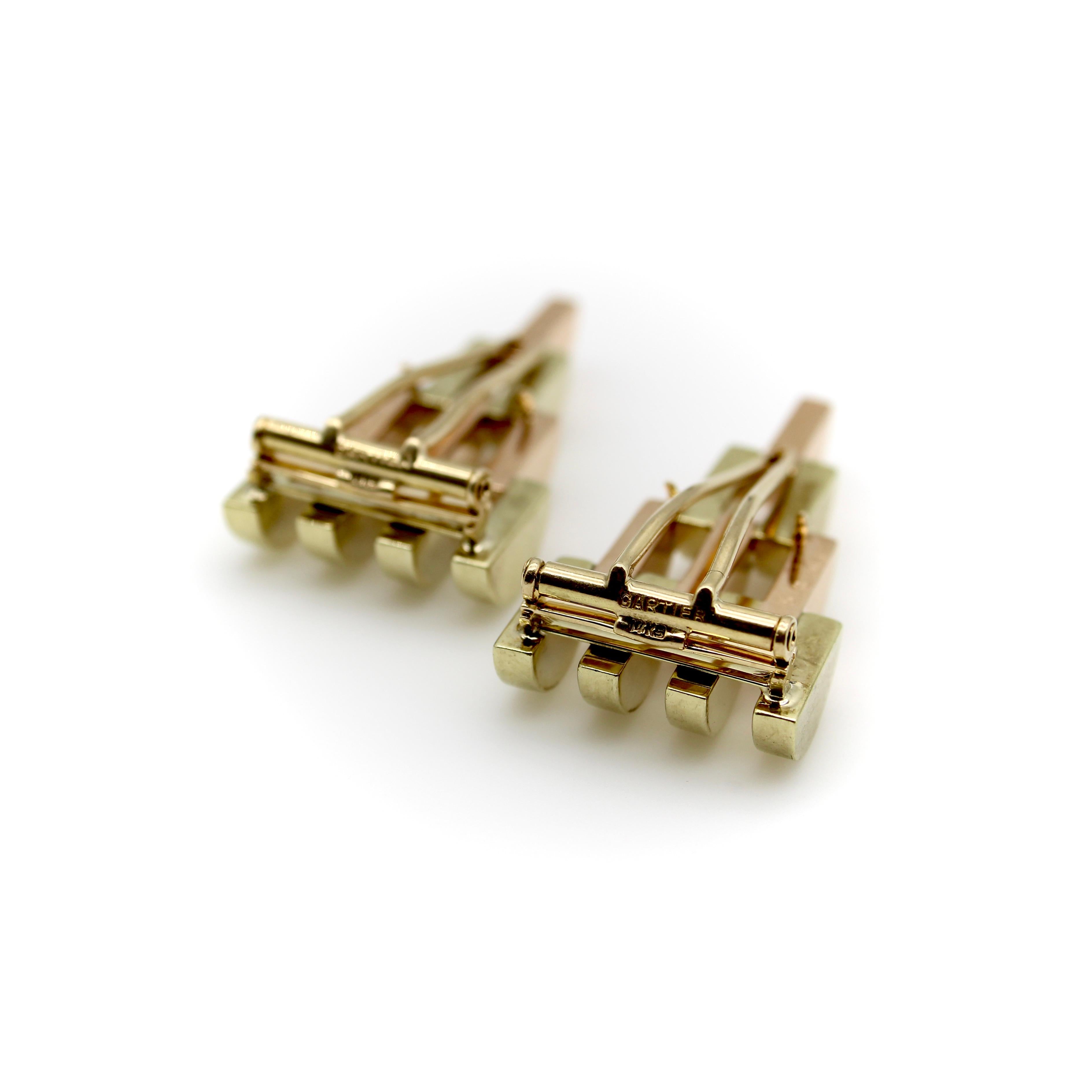 Retro Cartier 14K Yellow and Rose Gold Pyramid Dress Clips  For Sale 3