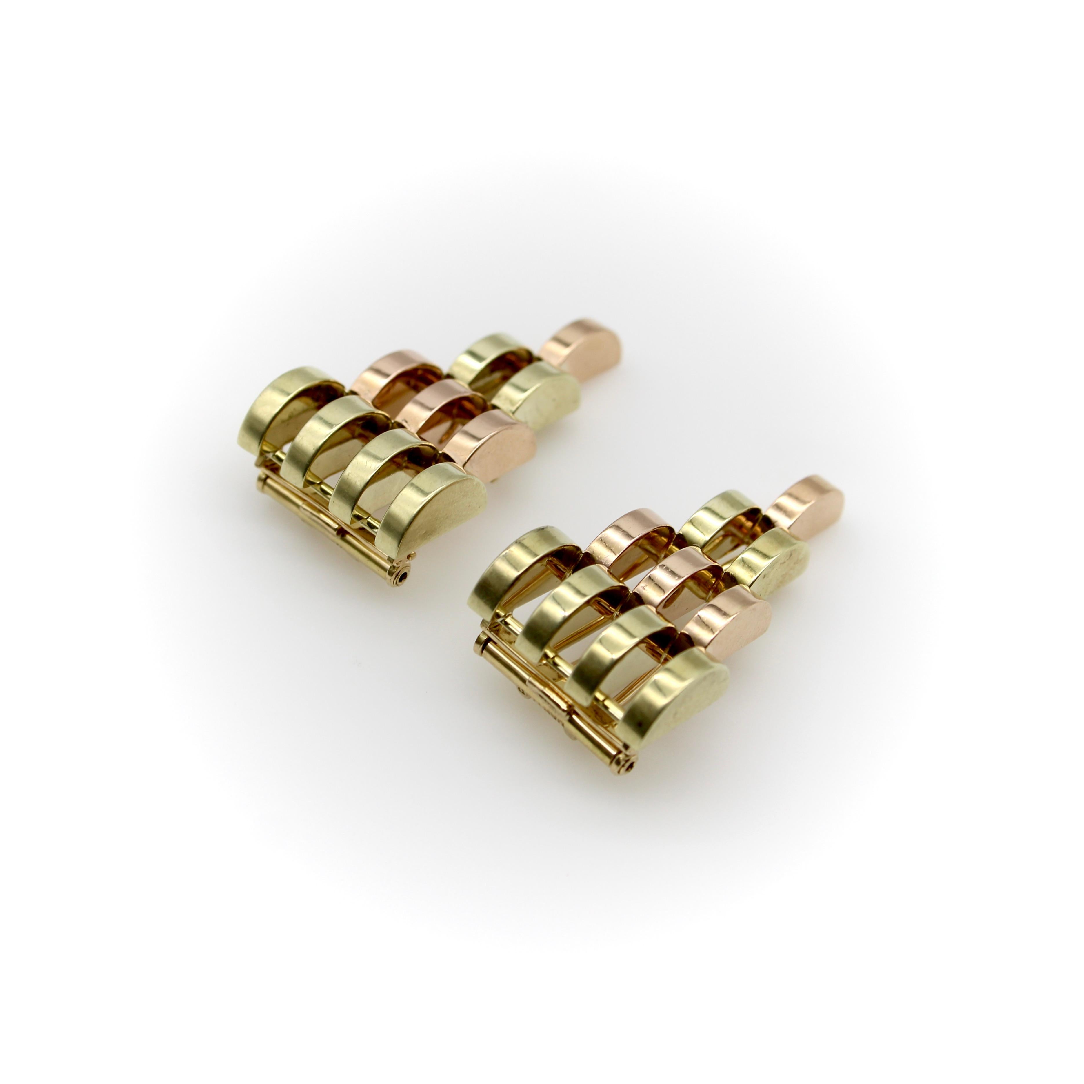 Retro Cartier 14K Yellow and Rose Gold Pyramid Dress Clips  For Sale 4