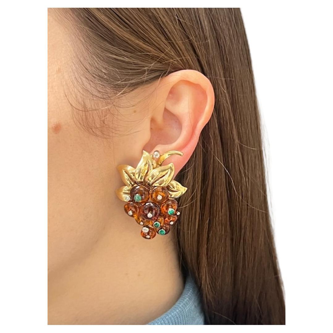 Round Cut Retro Cartier Citrine Earrings 18k Gold Gemstones Clip-on Estate Jewelry For Sale