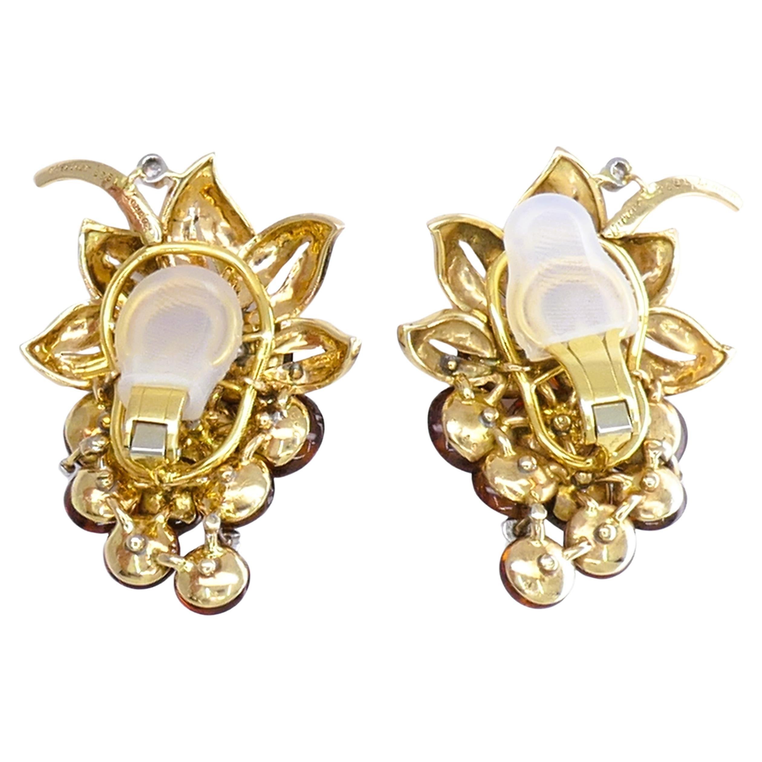 Retro Cartier Citrine Earrings 18k Gold Gemstones Clip-on Estate Jewelry For Sale 2
