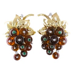 Pendientes Retro Cartier Citrino Oro 18k Piedras Preciosas Clip-on Estate Jewelry