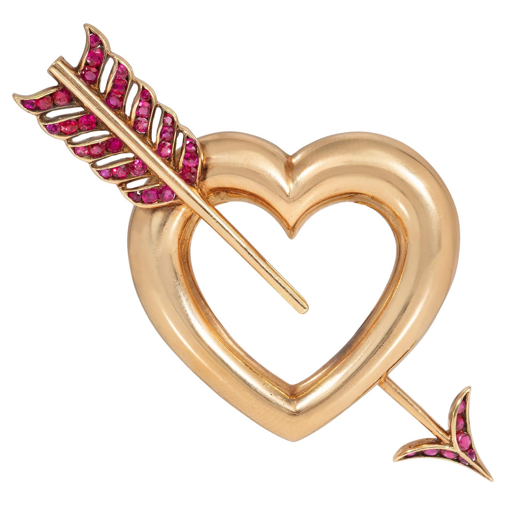 Broche coeur flèche de cupidon rétro Cartier