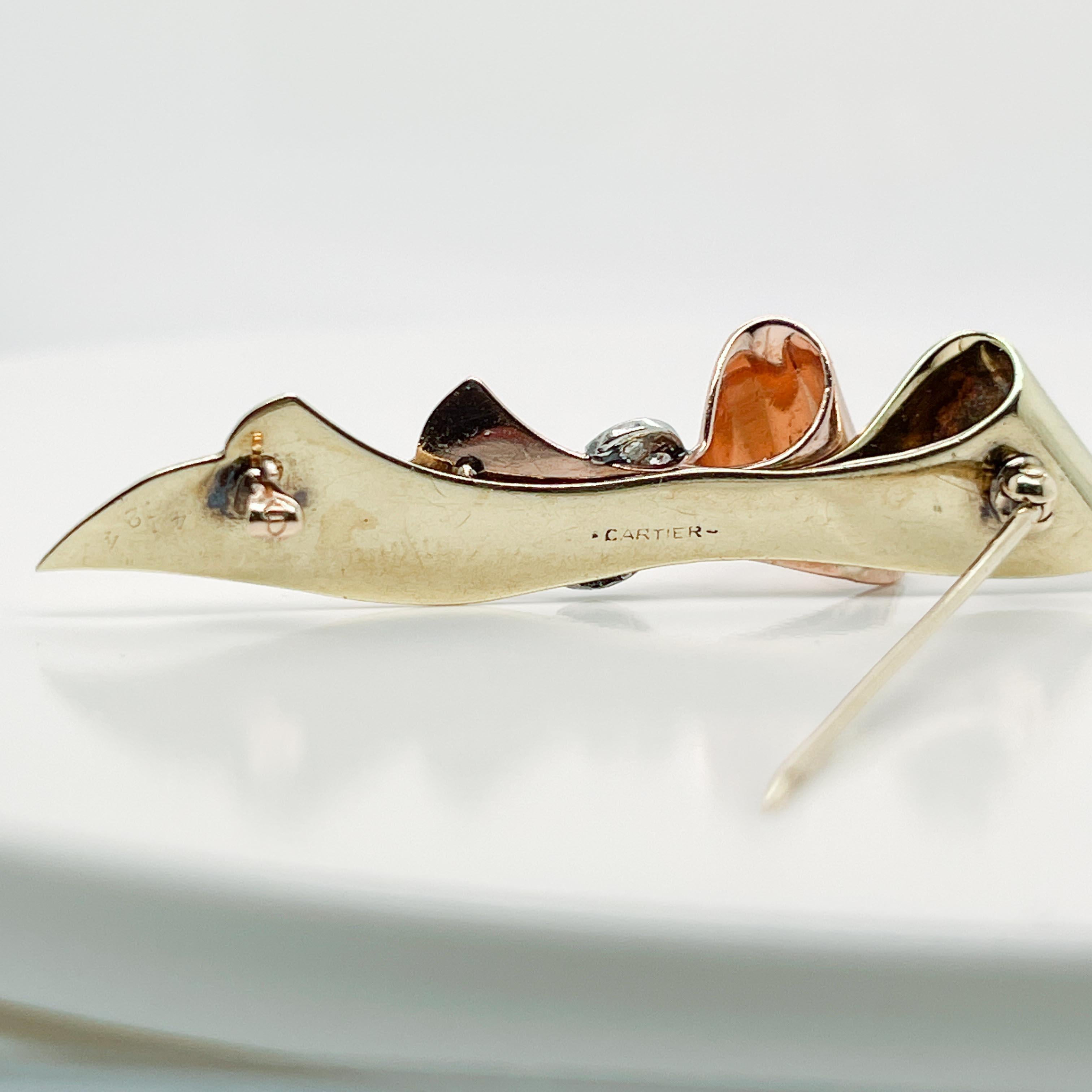 Spilla retrò Cartier con diamante e nastro in oro giallo e rosa 14 carati in vendita 5