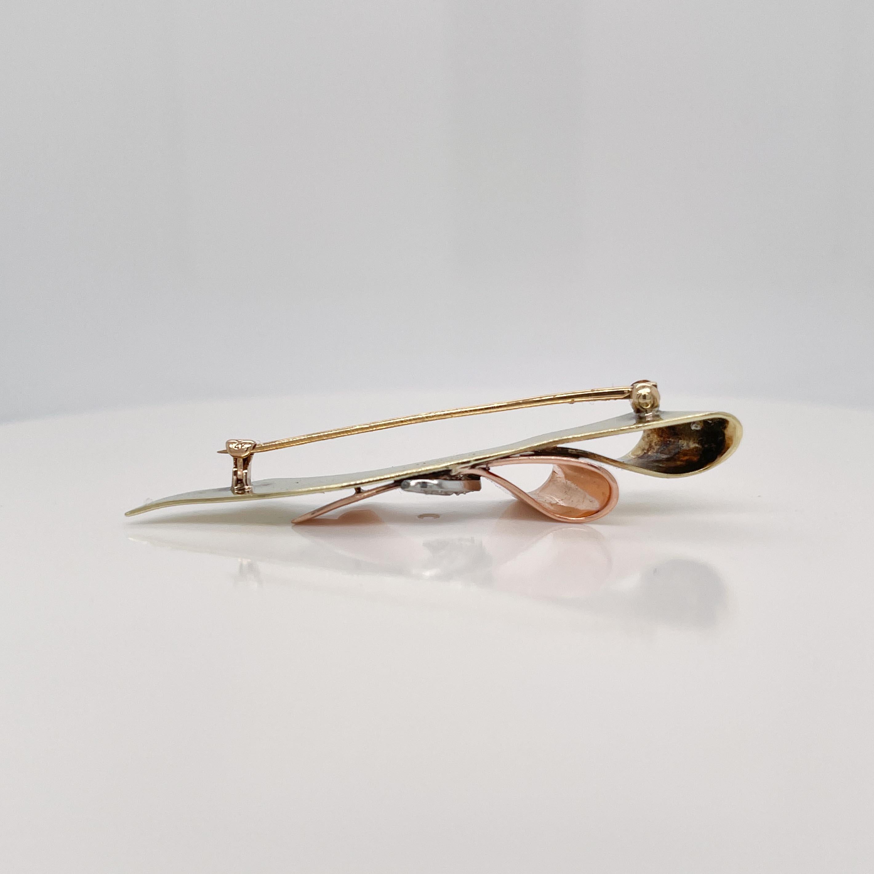 Spilla retrò Cartier con diamante e nastro in oro giallo e rosa 14 carati in vendita 4