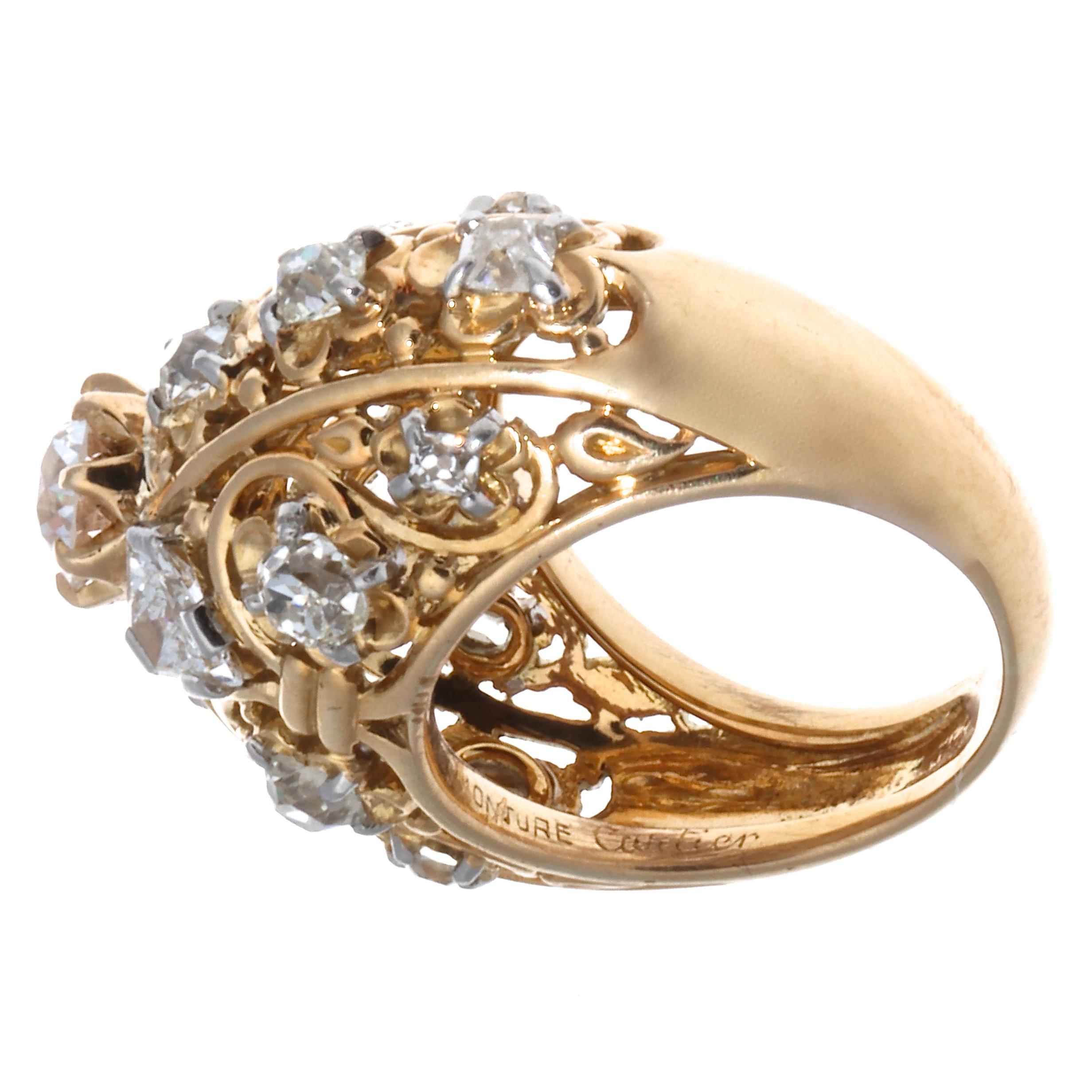Women's Retro Cartier Diamond Gold Ring