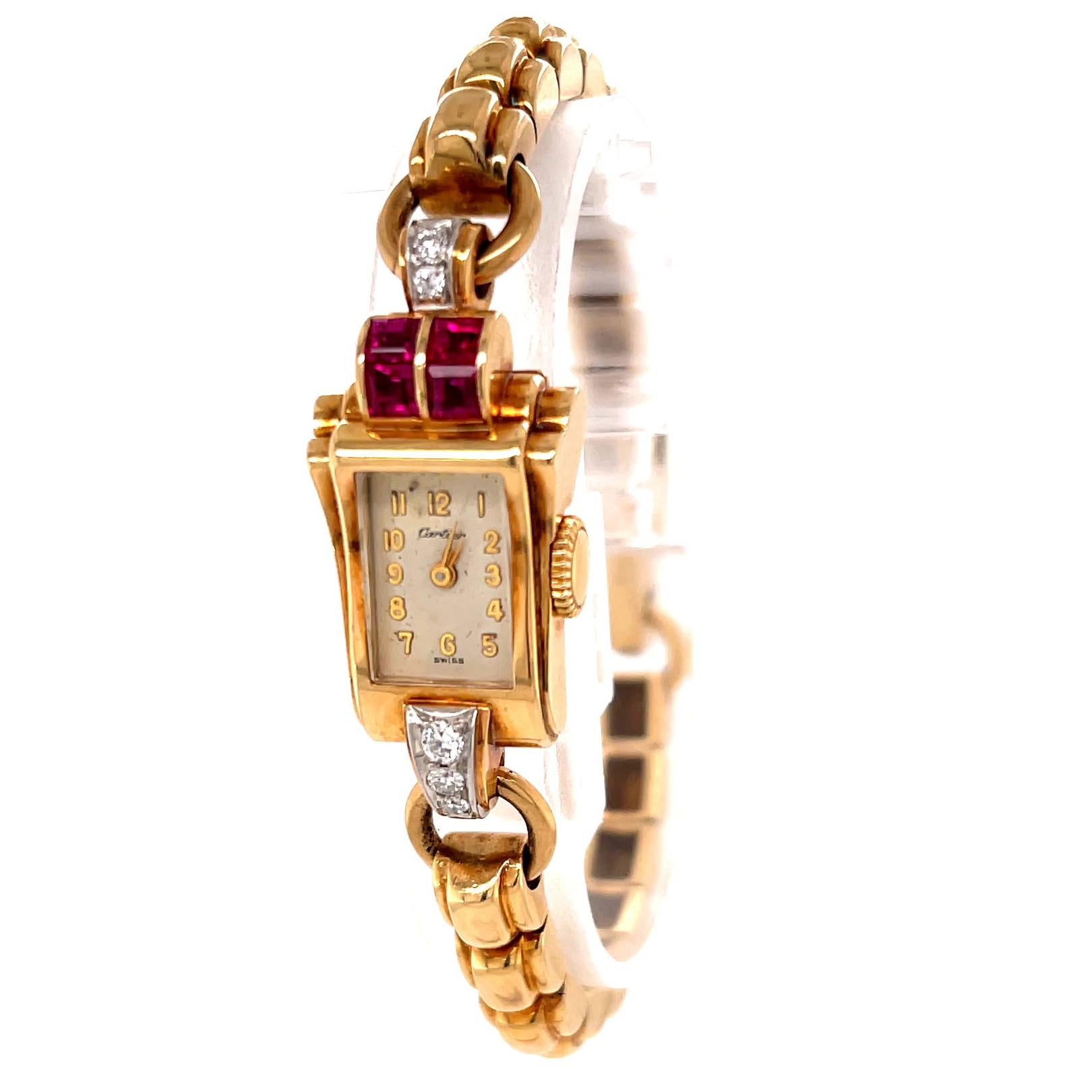 Old European Cut Retro Cartier Diamond Ruby Watch