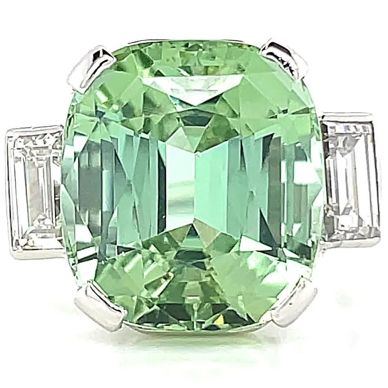 Cushion Cut  Retro Mint Green Tourmaline Diamond Cocktail Ring