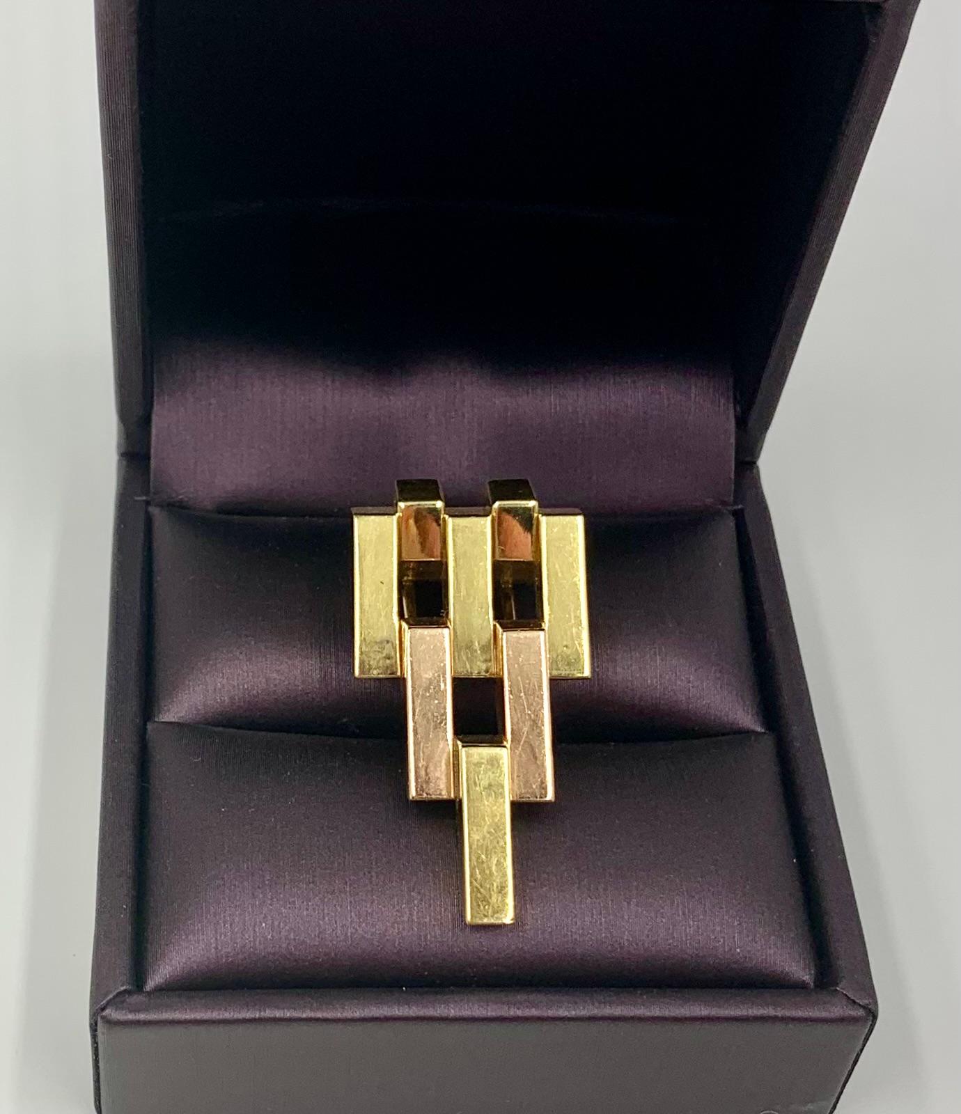 Women's or Men's Retro Cartier Substantial 14K Yellow, Rose Gold Bars Pendant Clip Brooch, 1940's For Sale