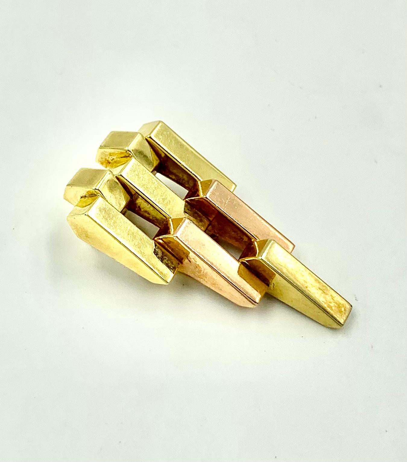 Retro Cartier Substantial 14K Yellow, Rose Gold Bars Pendant Clip Brooch, 1940's For Sale 2