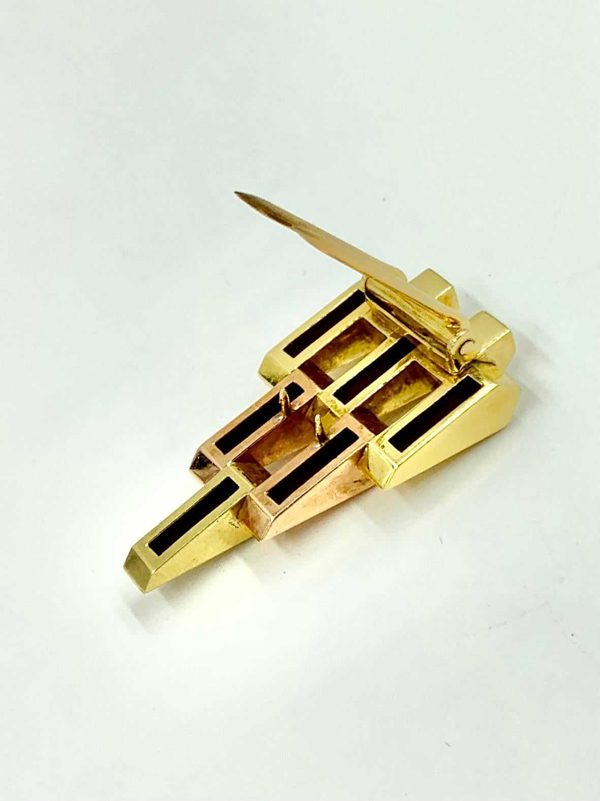 Retro Cartier Substantial 14K Yellow, Rose Gold Bars Pendant Clip Brooch, 1940's For Sale 3