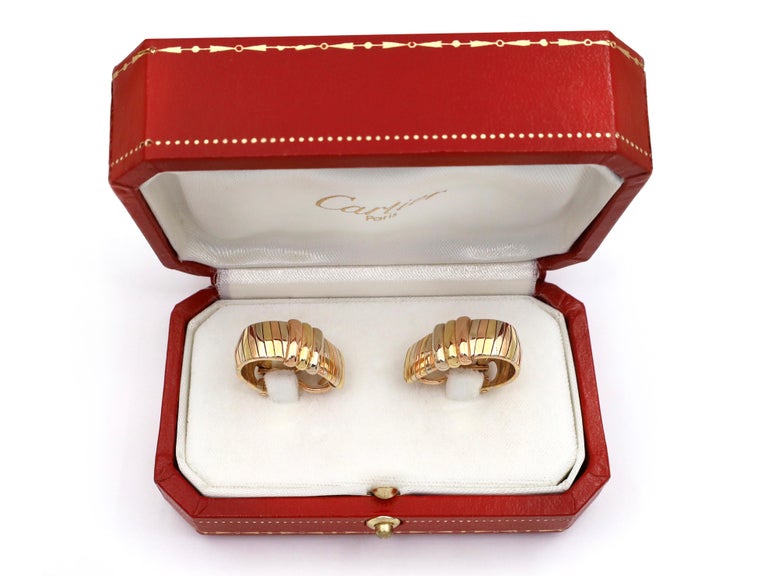 Women's Retro Cartier Tubogas 18kt Tri-Gold Hoop Earrings For Sale