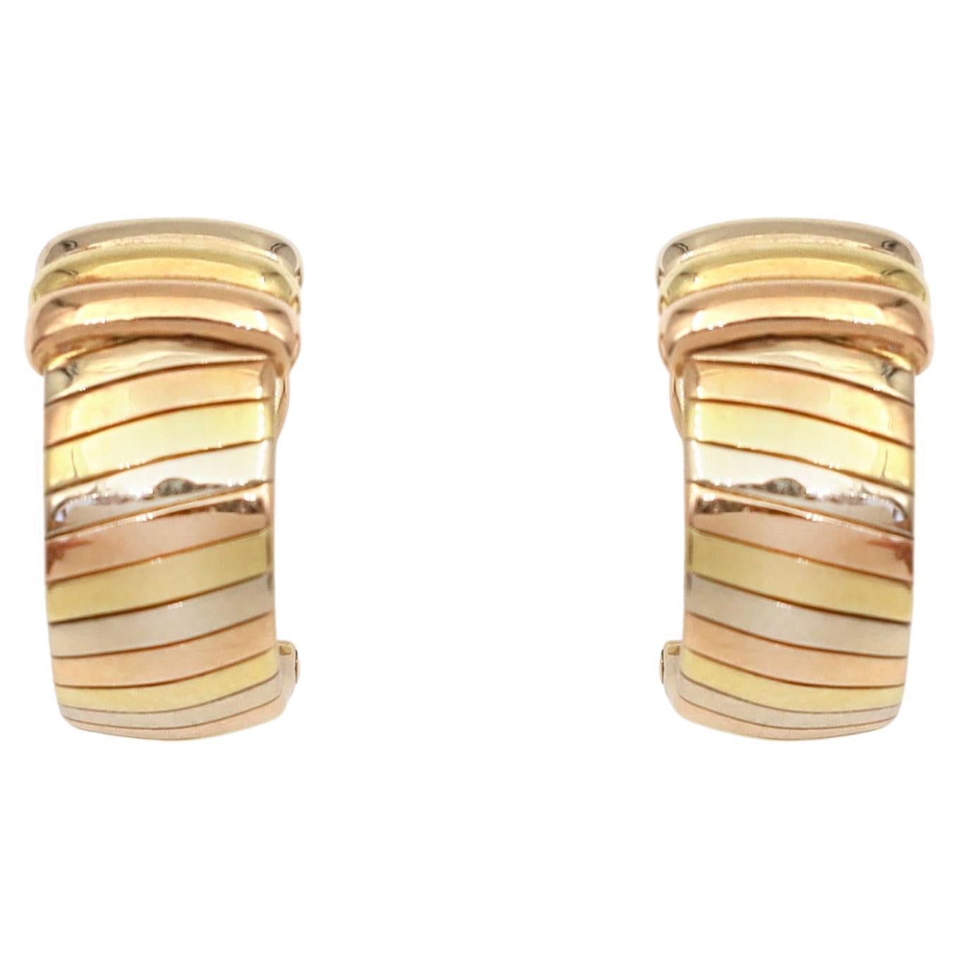 Retro Cartier Tubogas 18kt Tri-Gold Hoop Earrings