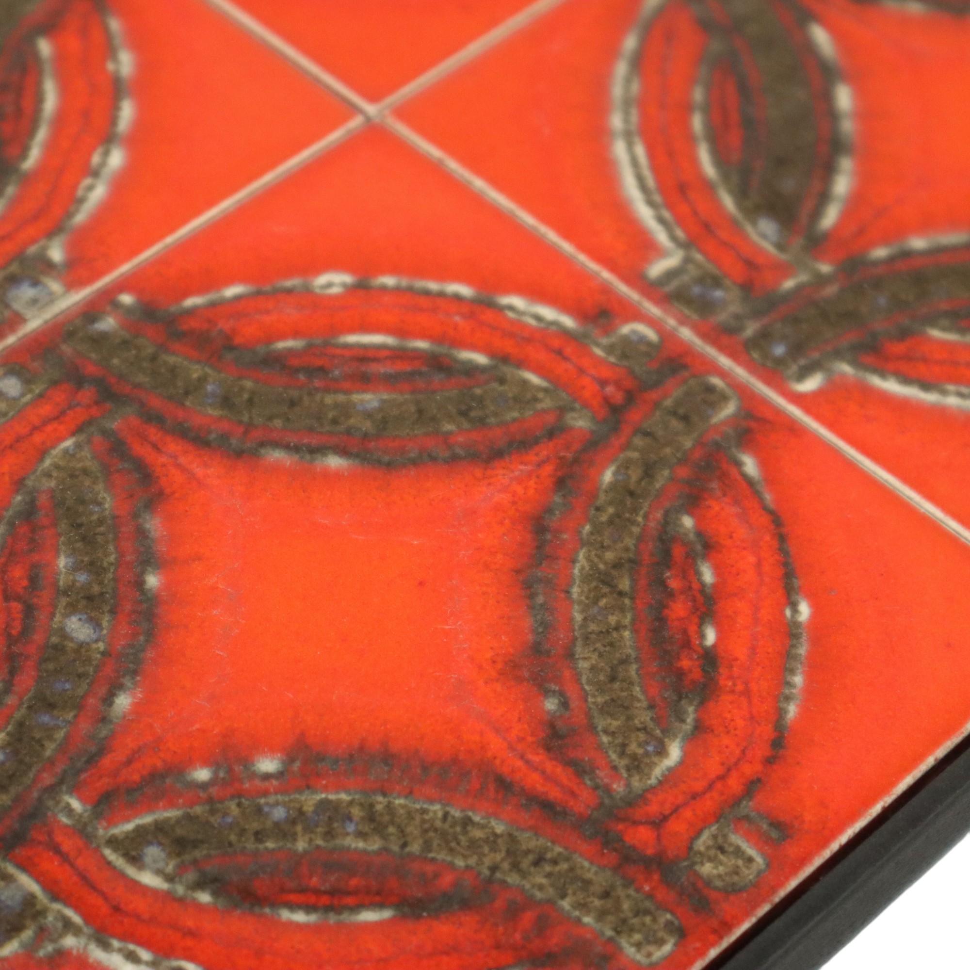 Table à plantes rétro avec 4 carreaux orange en fer forgé Bon état - En vente à Poperinge, BE