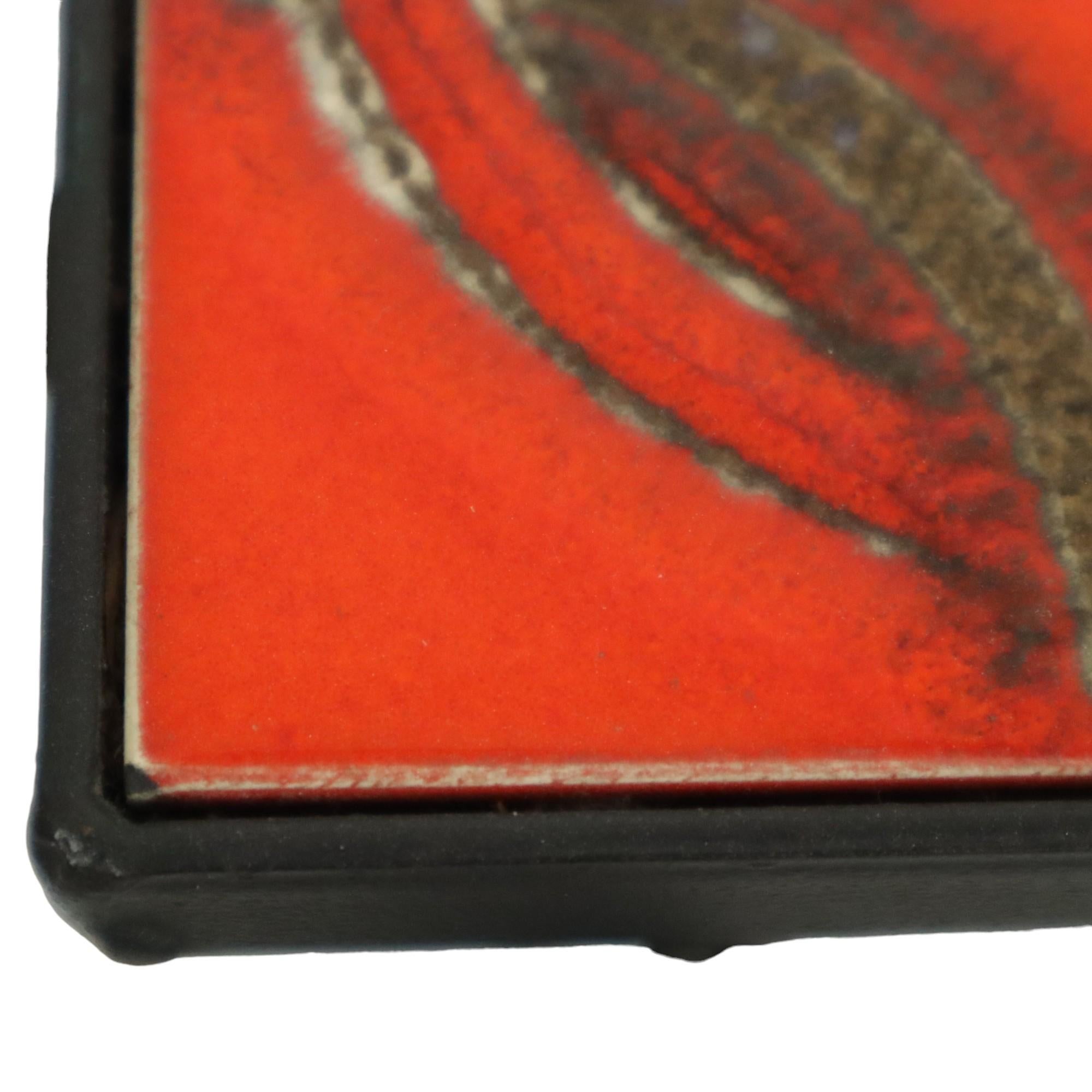 Table à plantes rétro avec 4 carreaux orange en fer forgé en vente 1