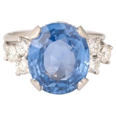 Retro Certified 8 Carats Non Heated Ceylon Sapphire Diamonds Platinum 18 Carats