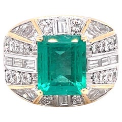 Anello d'oro con diamante smeraldo colombiano certificato retrò