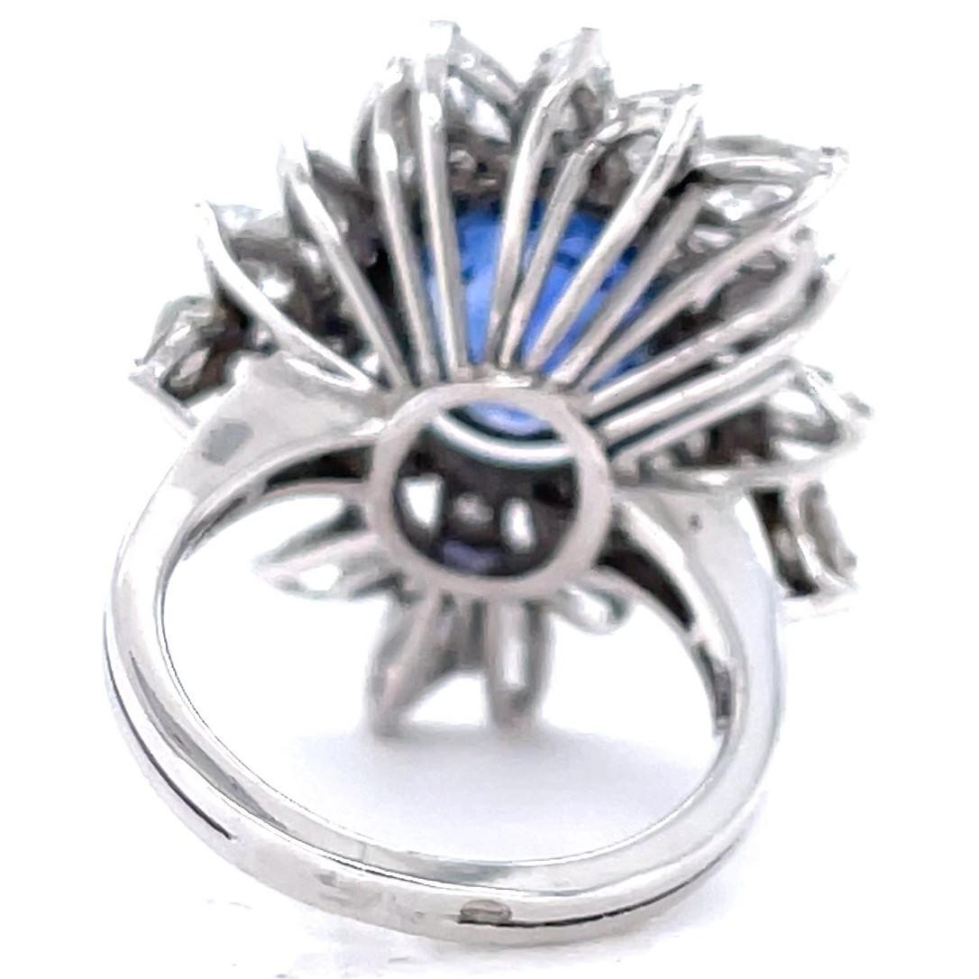 Women's or Men's Retro GIA Sapphire Diamond Platinum Cluster Cocktail Ring