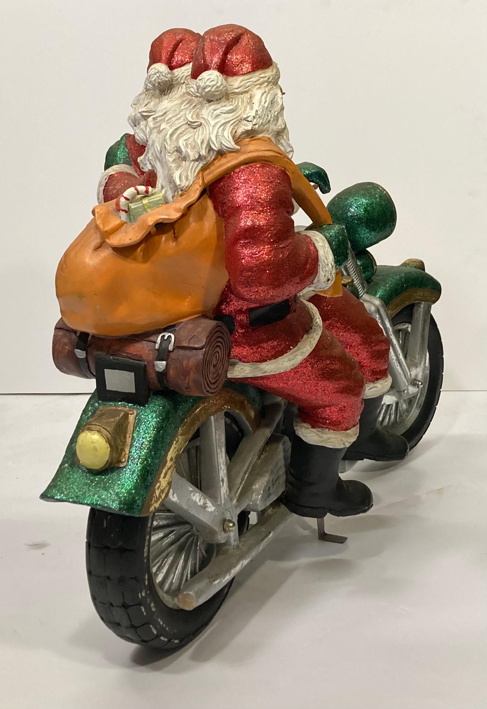 Retro Christmas Sculpture of Two Santa Clauses on Motorcycle  In Good Condition In New York, NY