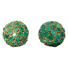 Retro Chrysophrase Dome Earrings 14K Yellow Gold Art Deco Mid-Century Modern