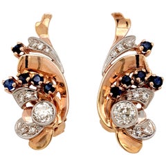 Vintage circa 1950s Diamond and Sapphire Earrings