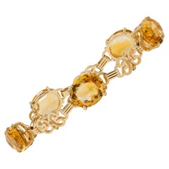 Retro Citrine 14 Karat Yellow Gold Vintage Scroll Link Bracelet