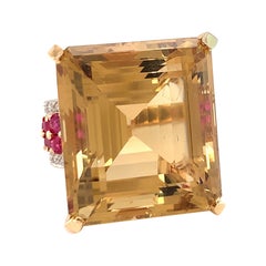 Vintage Citrine 14K Rose Gold Cocktail Ring, circa 1940s