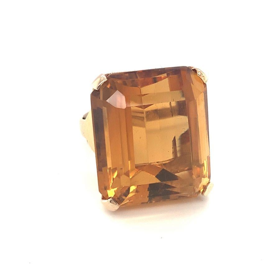 Cushion Cut Retro Citrine 14K Rose Gold Ring, 1940s For Sale