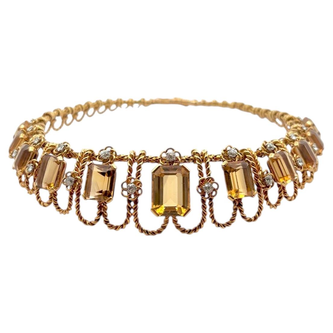Retro Citrine and Diamond Choker Necklace by Regner