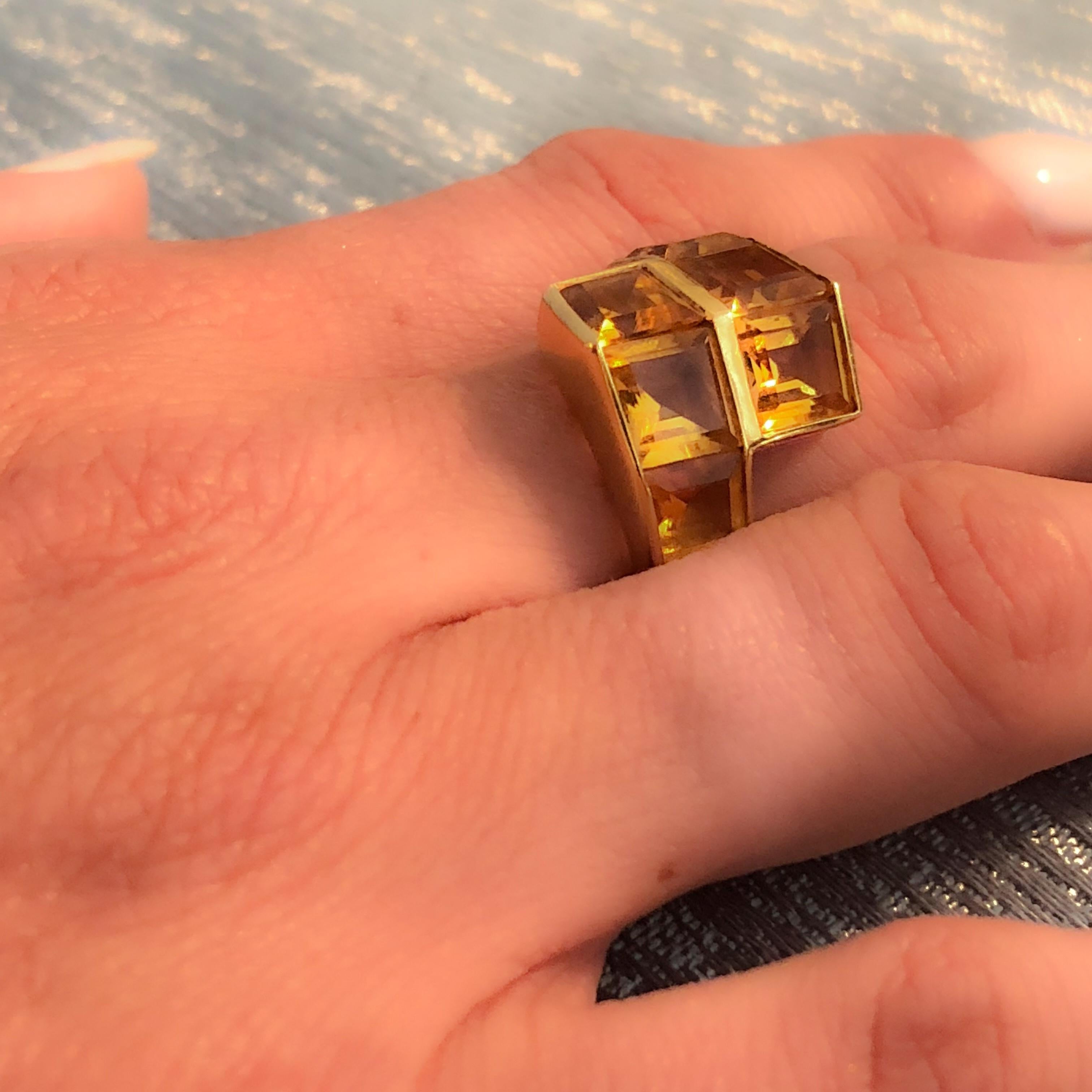 Women's Retro Citrine and Gold Crossover Ring