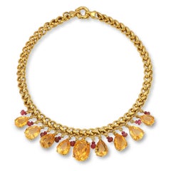 Retro Citrine and Ruby Necklace