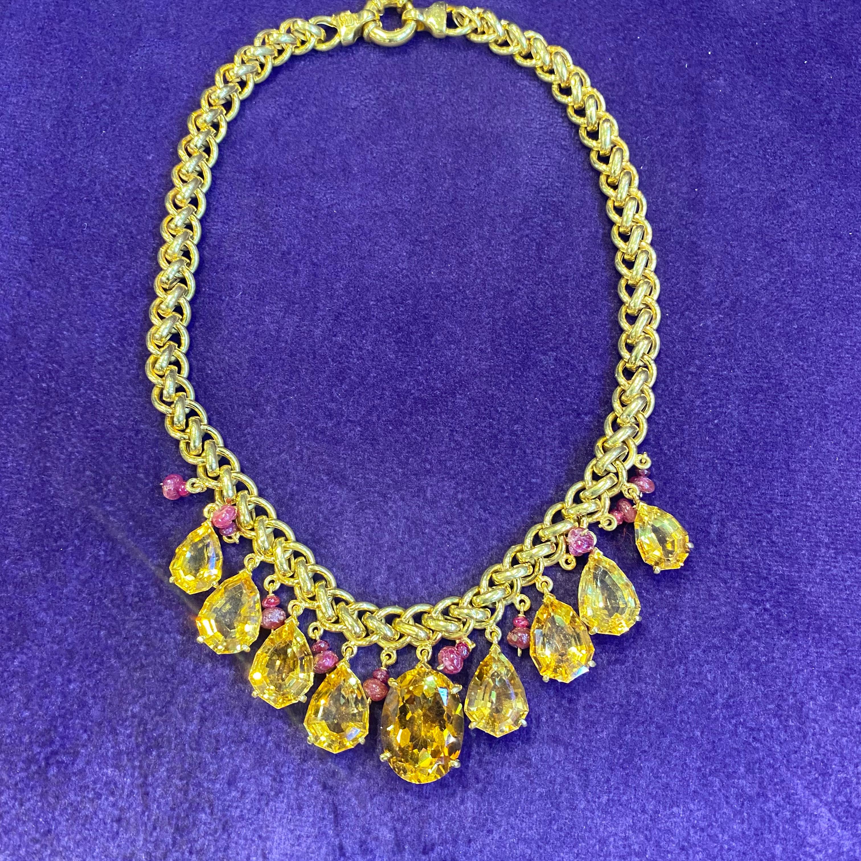 Women's Retro Citrine and Ruby Necklace For Sale