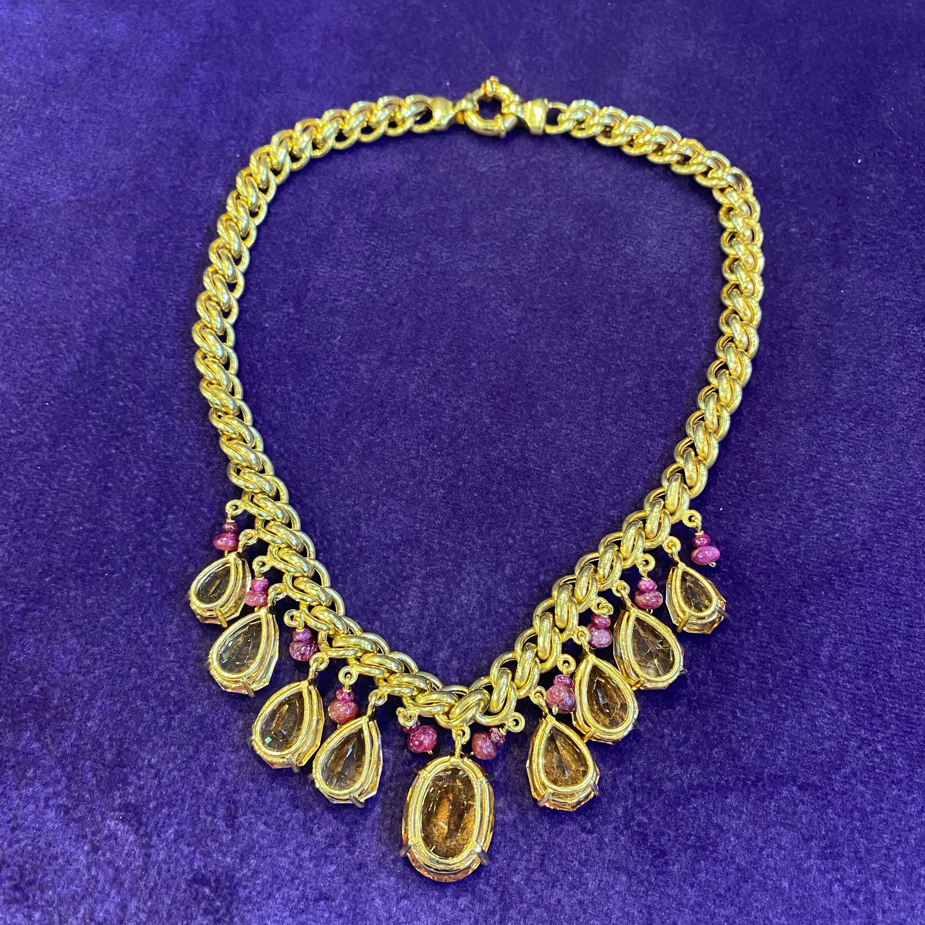 Retro Citrine and Ruby Necklace For Sale 1